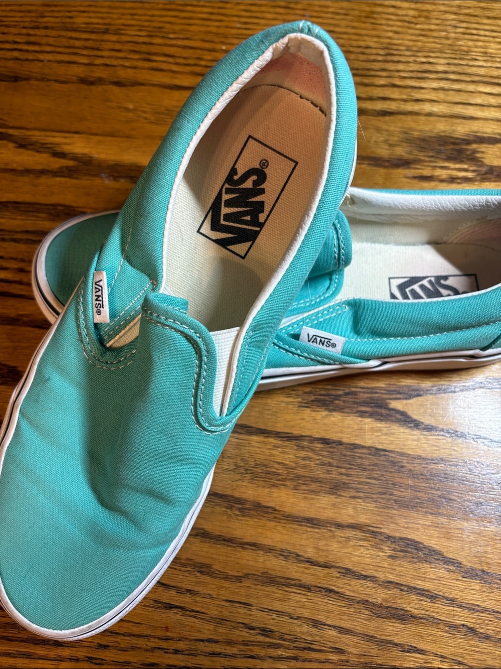 Vans Slip-On Athletic Shoes in Teal and White